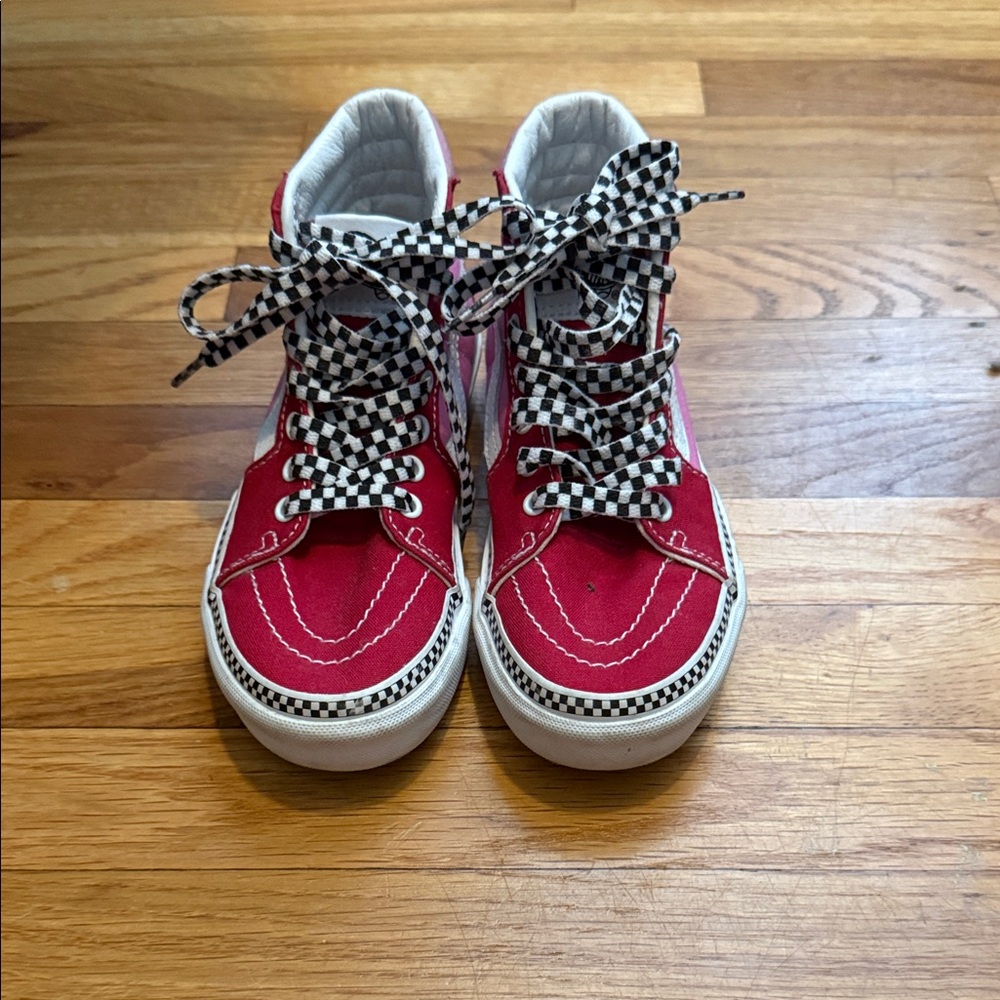 Vans Red Kids Sneakers with Checkered Laces